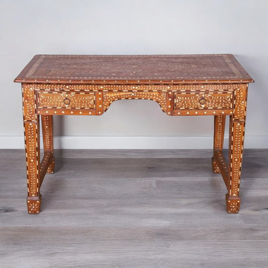 Wooden Carving Bone Inlay Desk Table Drawer Table Study Table Floral Pattern Home Decor Art
