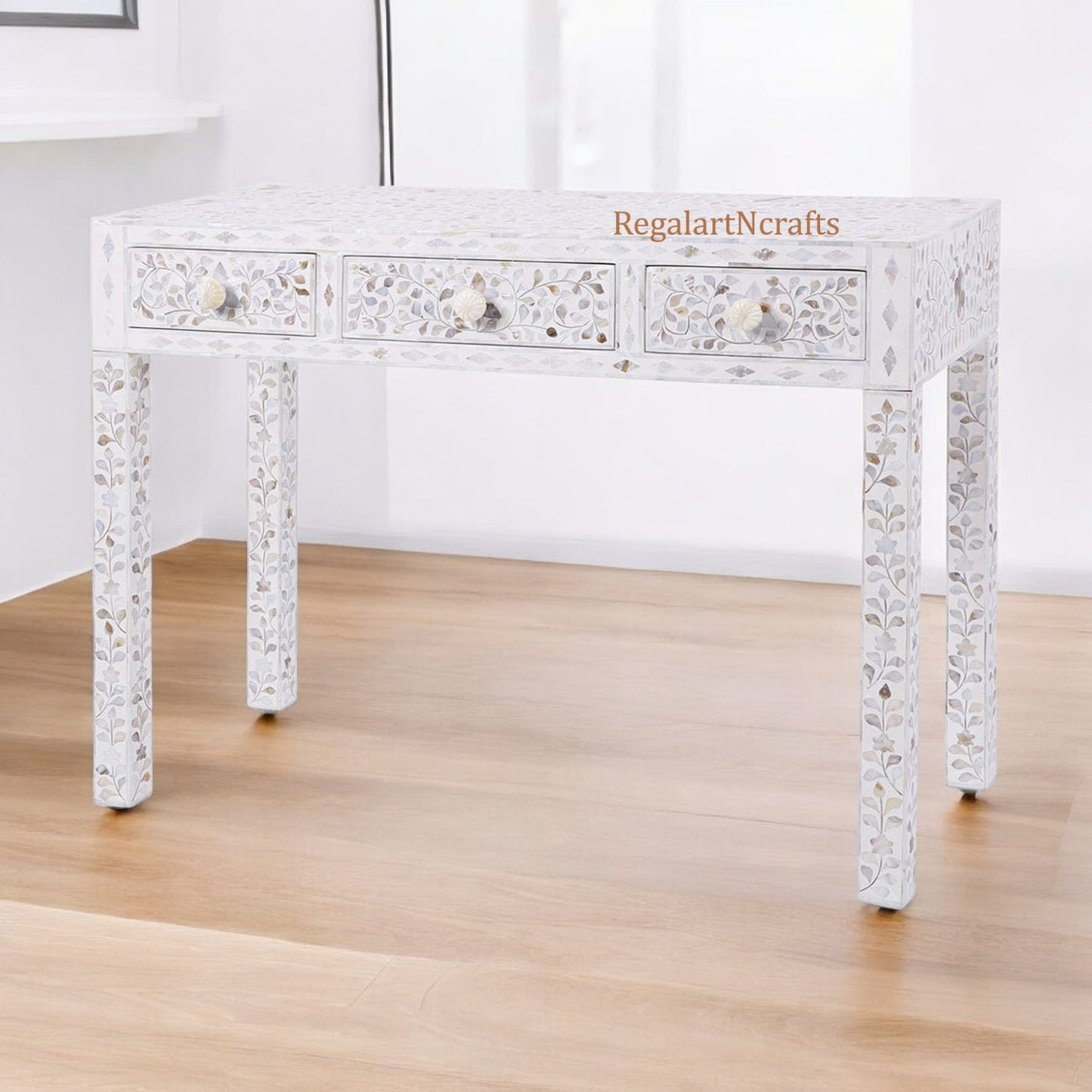 Mother Of Pearl Inlay Floral Pattern Console Table Living Room Decor Entryway Table