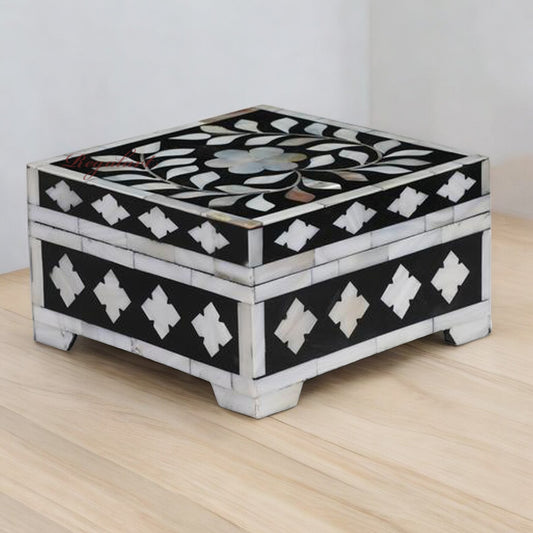 Mother of pearl Inlay Box Gift Jewelry Storage Vintage Art Christmas