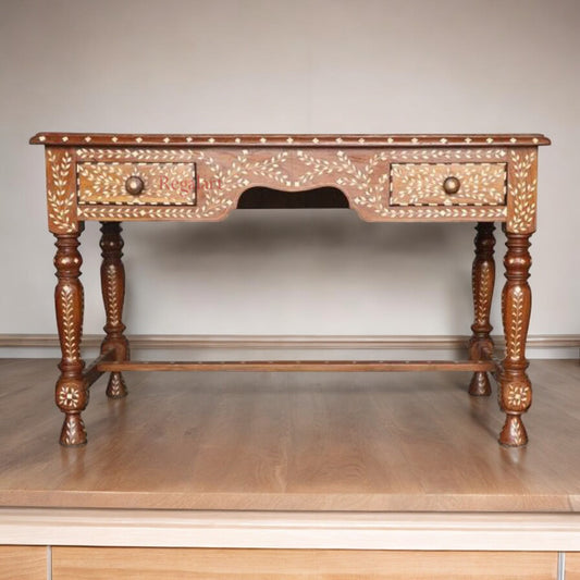 Wooden Carving Bone Inlay Desk Table Study Table Unique Pattern Home Decor Table