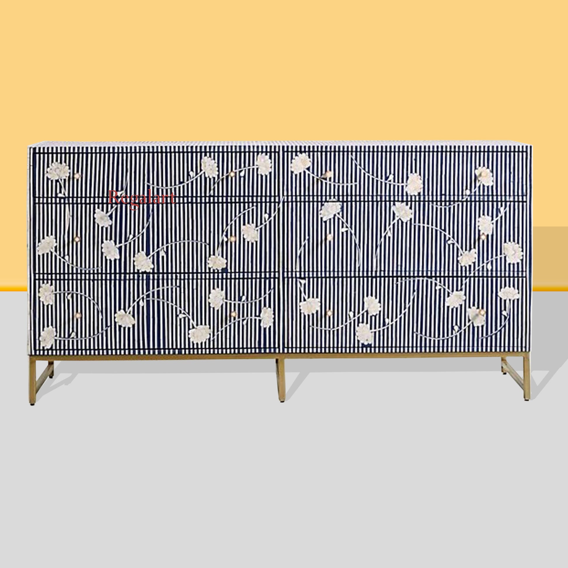 Bone Inlay Unique Design 6 Drawers Chest of Drawers , Bone inlay 6 Drawer Dresser , Bone inlay furniture , Bone inlay cabinet