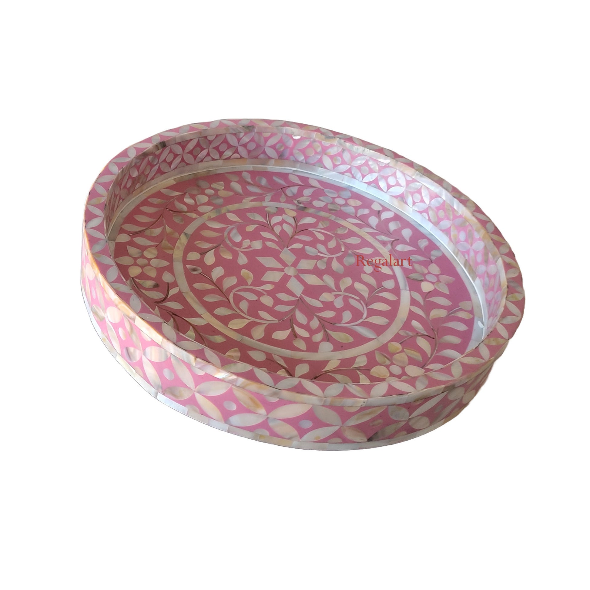 Beautiful Floral Design Mother-of-Pearl Round Kitchen Serving Tray