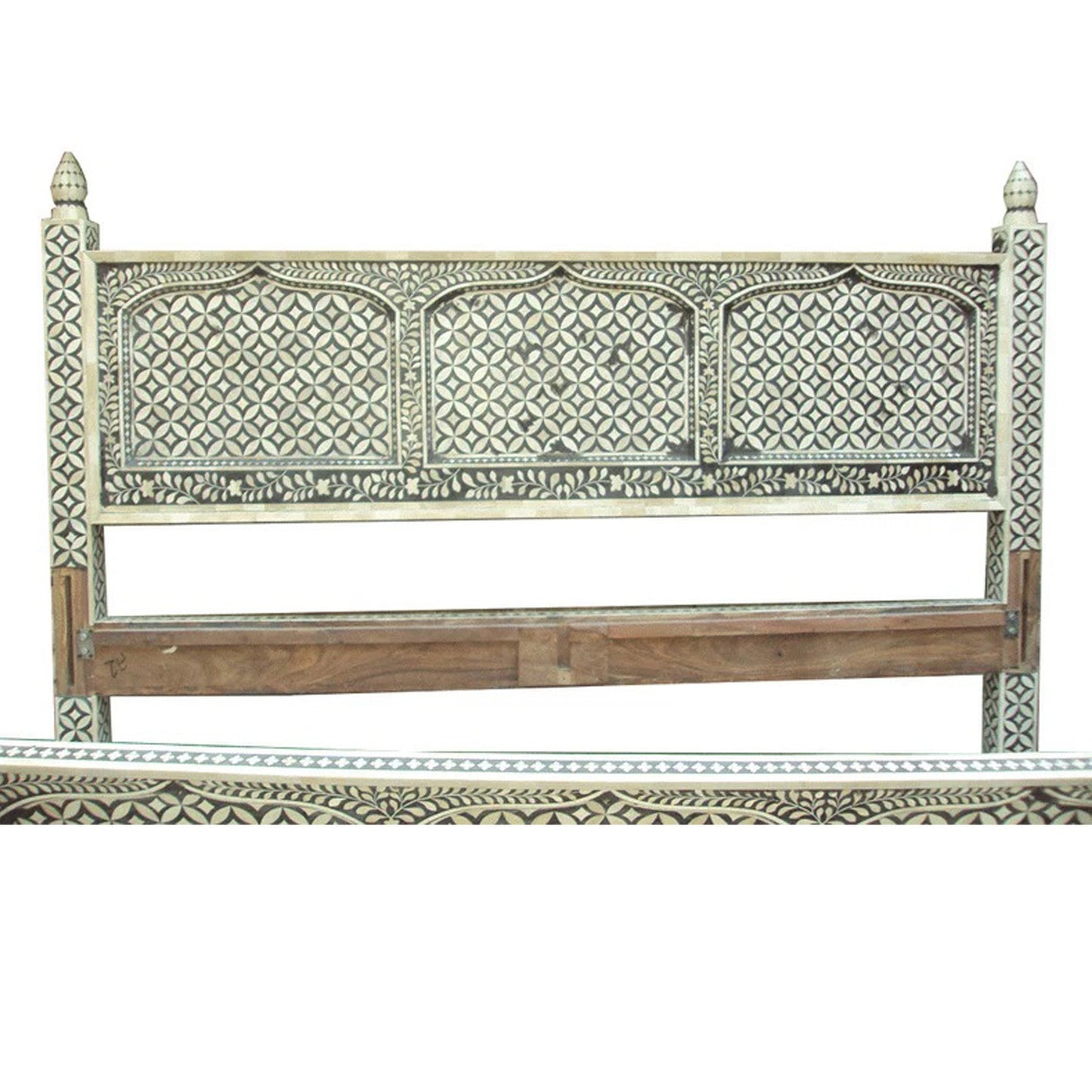 Bone Inlay Bed, Geometric design Bedroom Furniture, Wooden Vintage Head board "Personalized