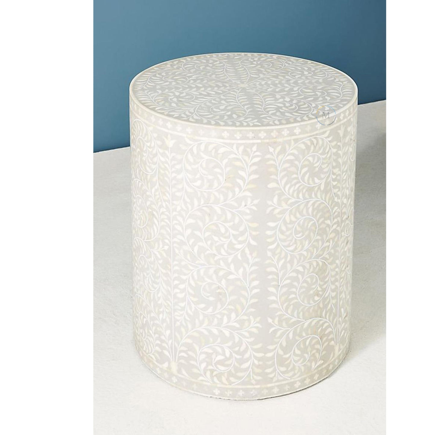 Bone Inlay End Table Side Table Floral Art Decorative Vintage Style Home Decor