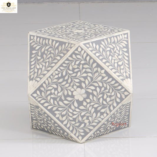 Callum Bone Inlay Side End Table | Elegant Nightstand for Bedroom and Living Room Décor
