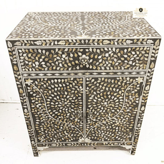 Grey Mother of Pearl Drinks Cabinet Handmade Floral Pattern Home Decor Art