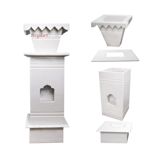 White Marble Tulsi Planter Stand | Elegant Tulsi Pot for Home & Garden Décor