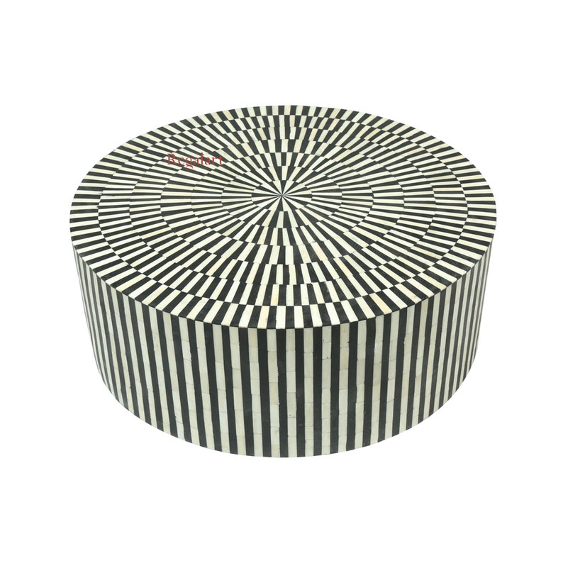 Bone Inlay Coffee Table, Bone Inlay Furniture Unique Pattern Wooden Round Coffee Table For Living Room Decor Art