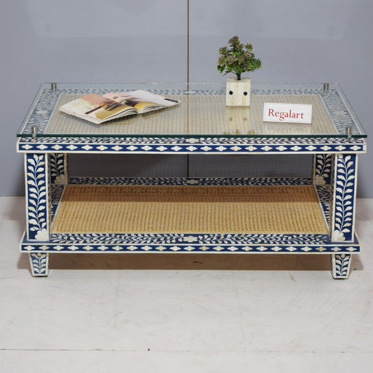 Handmade Bone Inlay Coffee Table - Floral Design Center Table | Elegant Bone Inlay Furniture