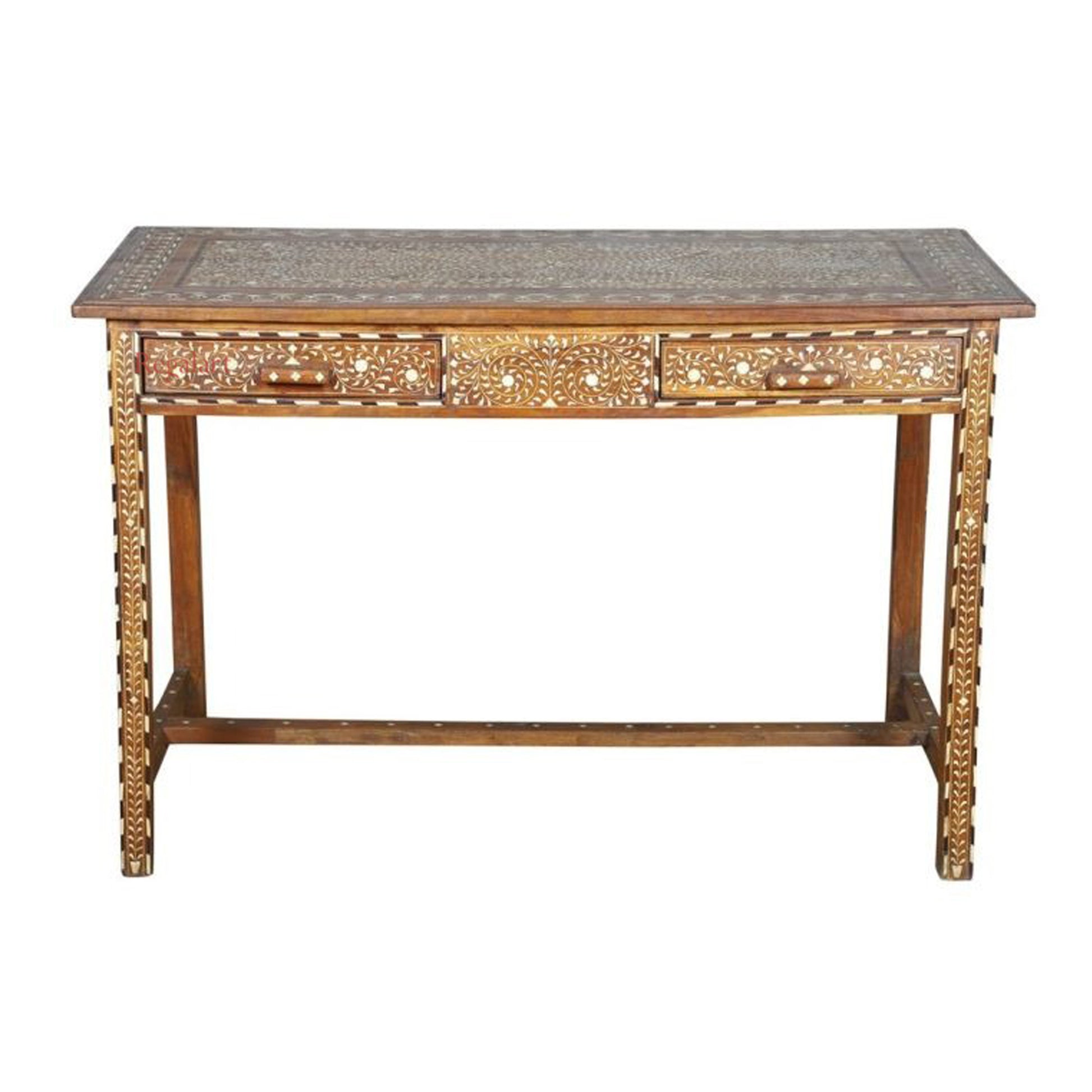 Wooden Inlay Carving Bone Inlay Desk Table Study Table 2 Drawer Desk Table Home Decor Art