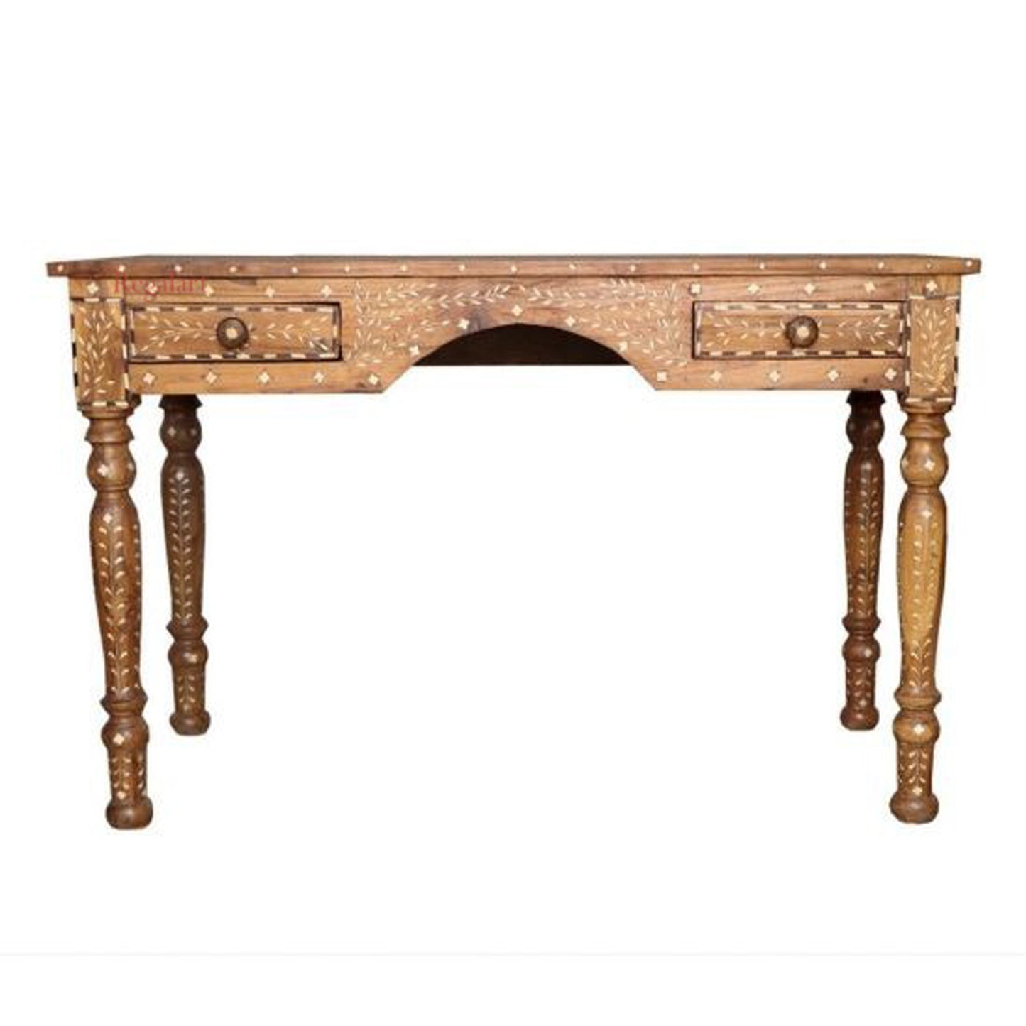 Wooden Carving Bone Inlay Desk Table Handcrafted Floral Art Home Decor