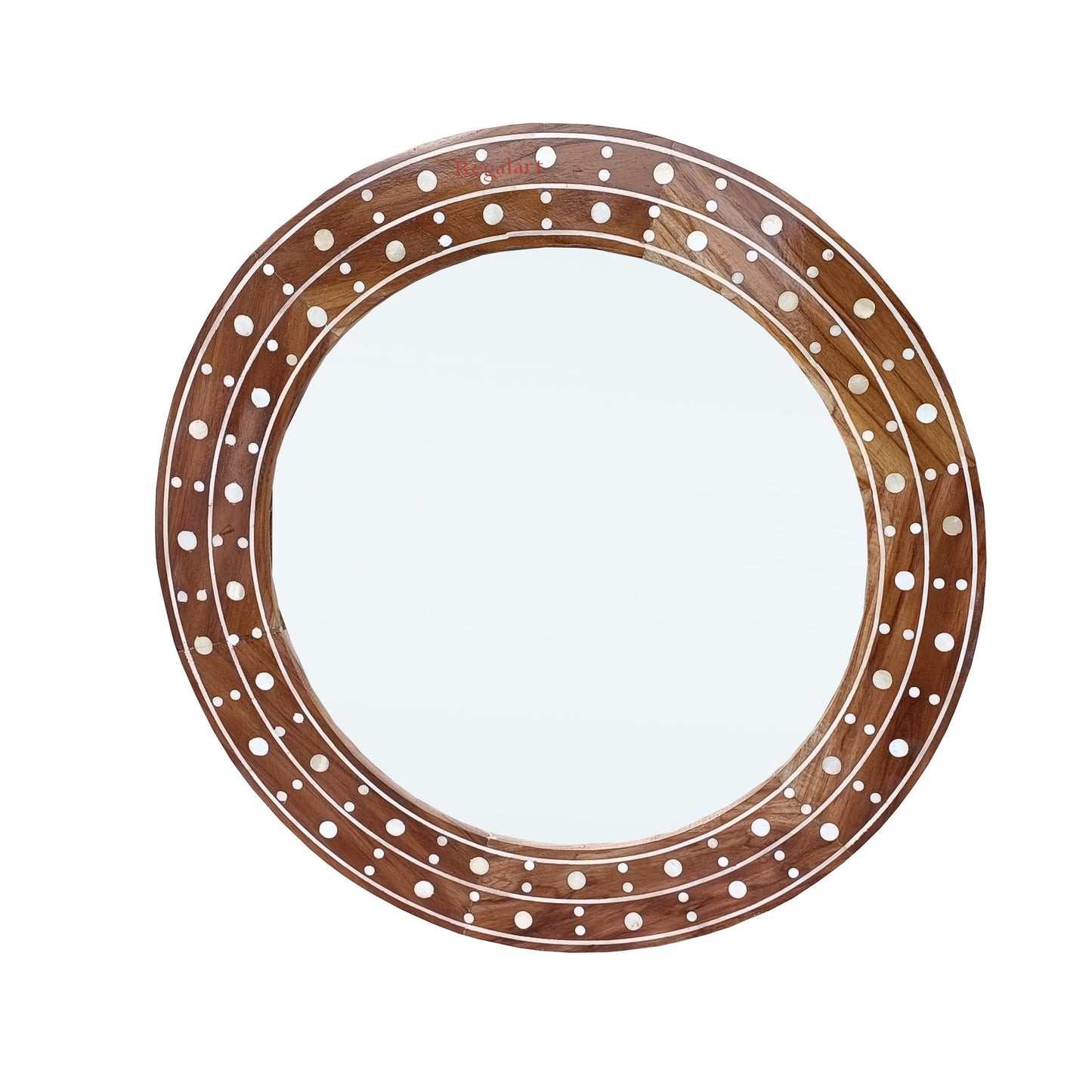 Round bone inlay handmade wooden wall hanging mirror frame For Home Decor