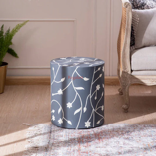 Bone Inlay Round Pettan Stool Floral Design Home Décor Art Stool end Side Table