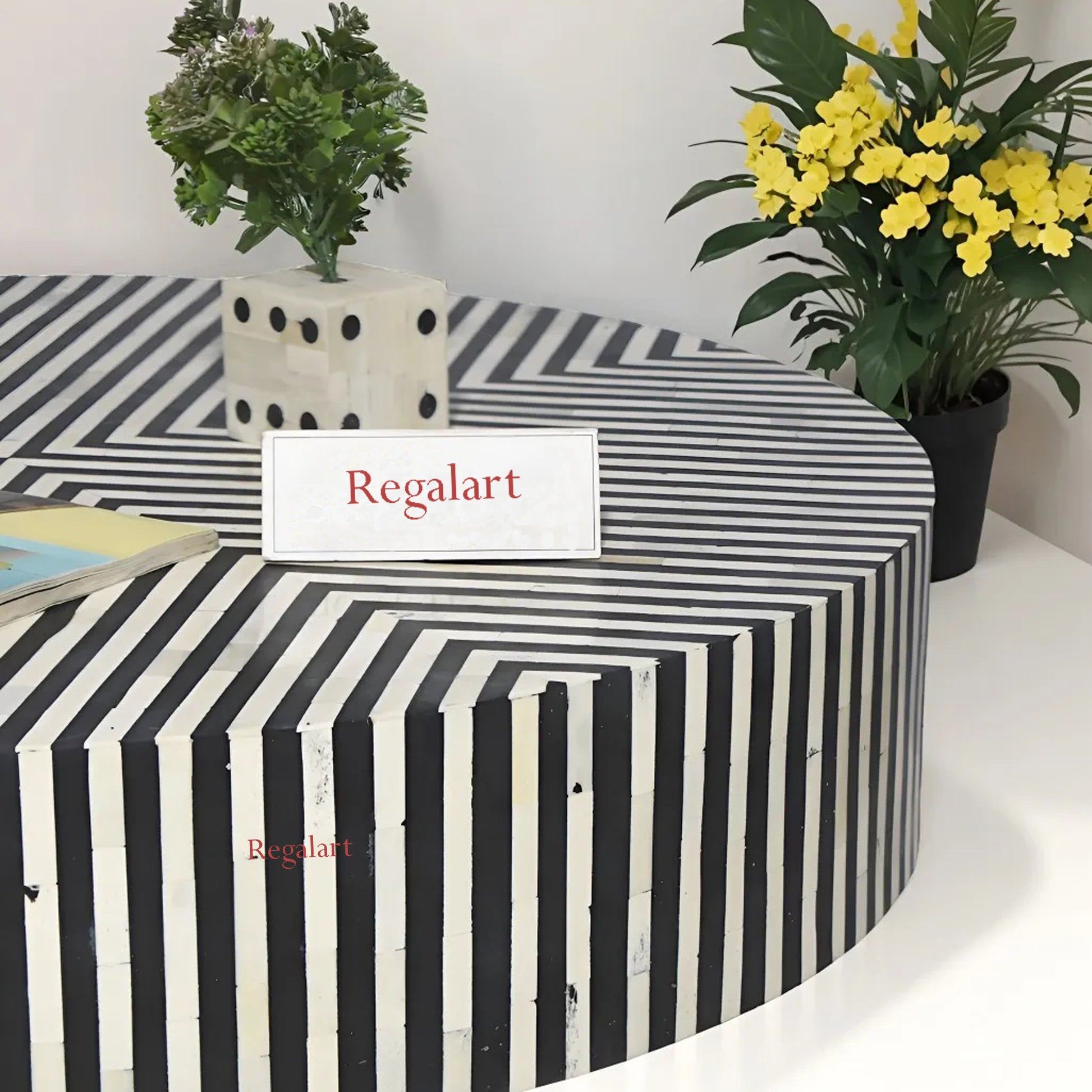 Handmade Coffee Table Center Table Bone Inlay Unique Pattern Home Decor