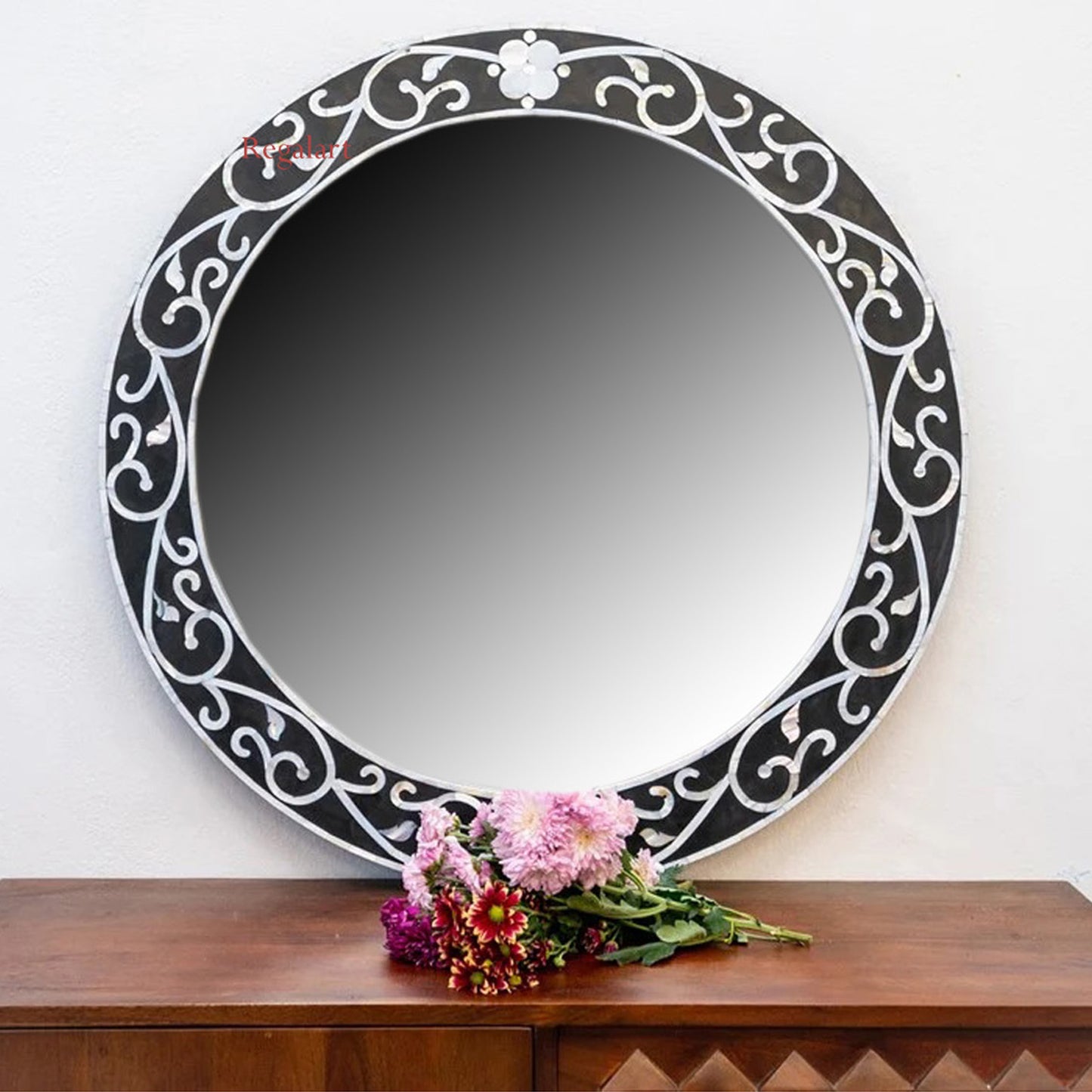 Mother Of Pearl Wall Hanging Mirror Frame Floral Pettran Mirror Frame Round Wall Decor Mirror