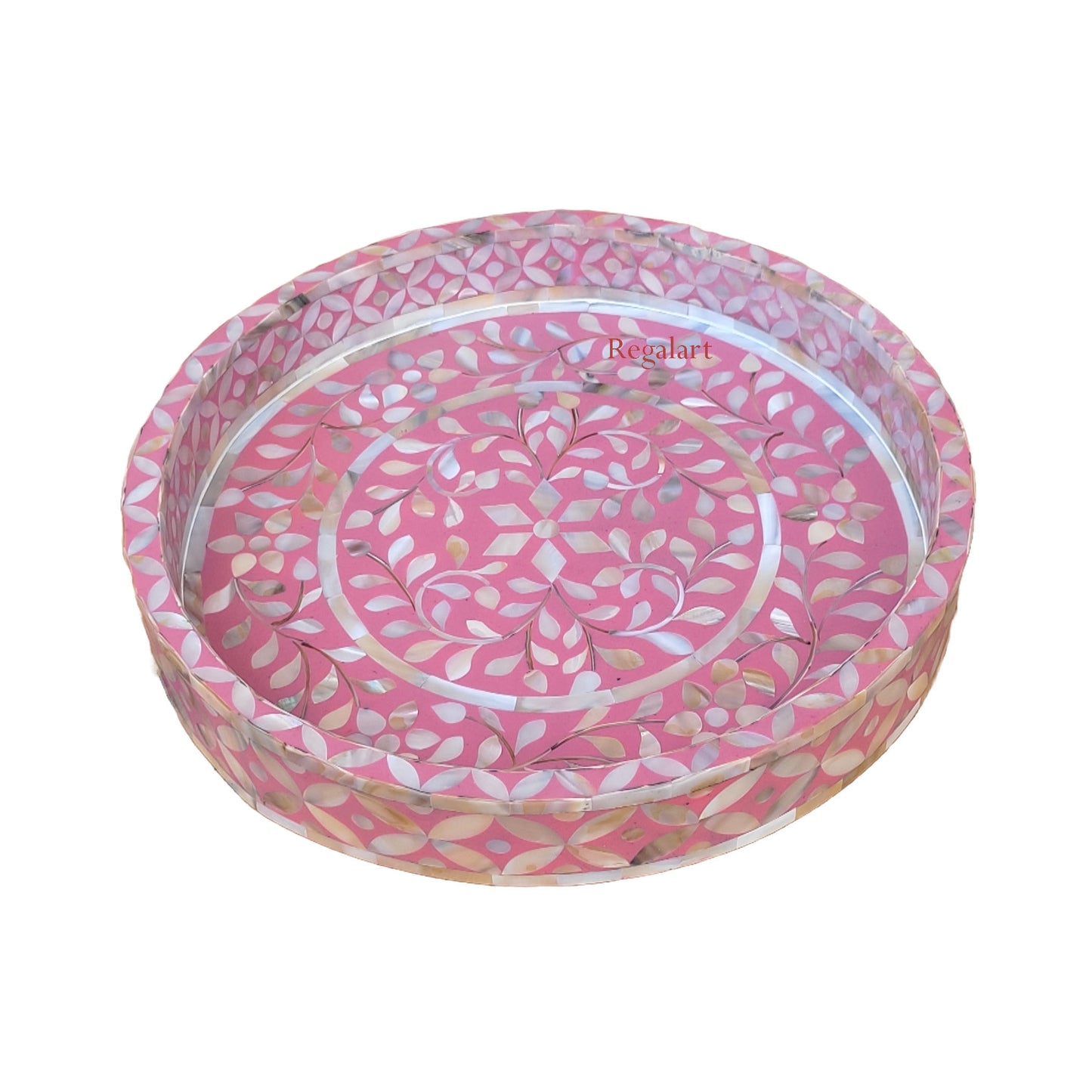 Beautiful Floral Design Mother-of-Pearl Round Kitchen Serving Tray