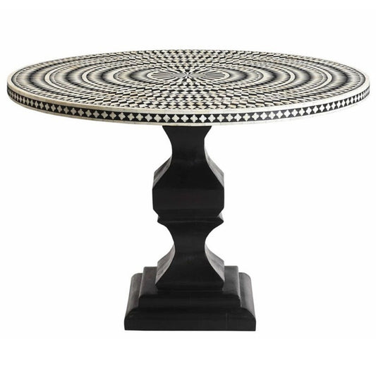 Bone Inlay Tribal Design Big Dining Table - Round Table for Home Decor