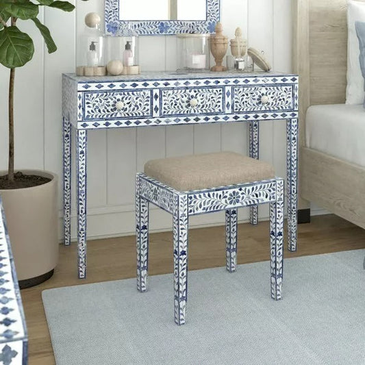 Blue Bone Inlay Console Table With Stool Decorative Table Bone Inlay Writing Desk