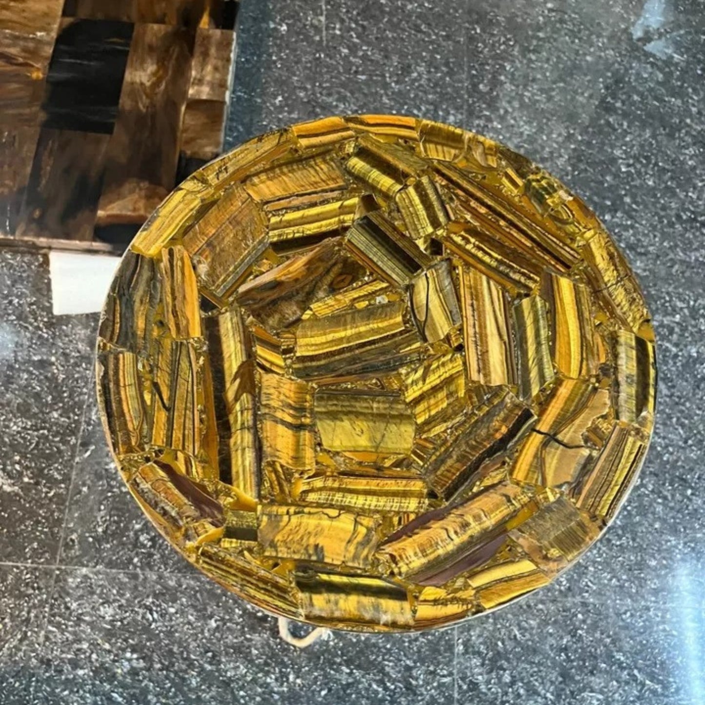 Tiger Eye Table Top, Tiger Eye Stone Table, Tiger Eye Side Table, Round Tiger Ey