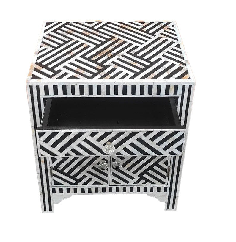 Handmade Mother Of Pearl Inlay Wooden Modern Strip Pattern Bedside/Sidetable/Nightstand with 1 Drawer and 2 Door Furniture with freeshipping
