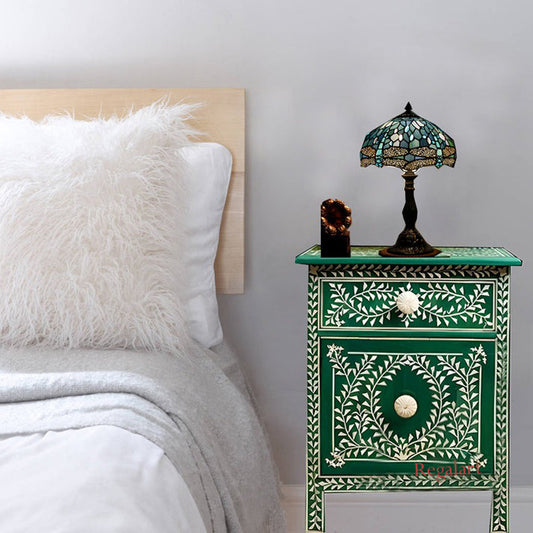 Bone Inlay Bedside Table | Handmade Nightstand | Living Room Decor