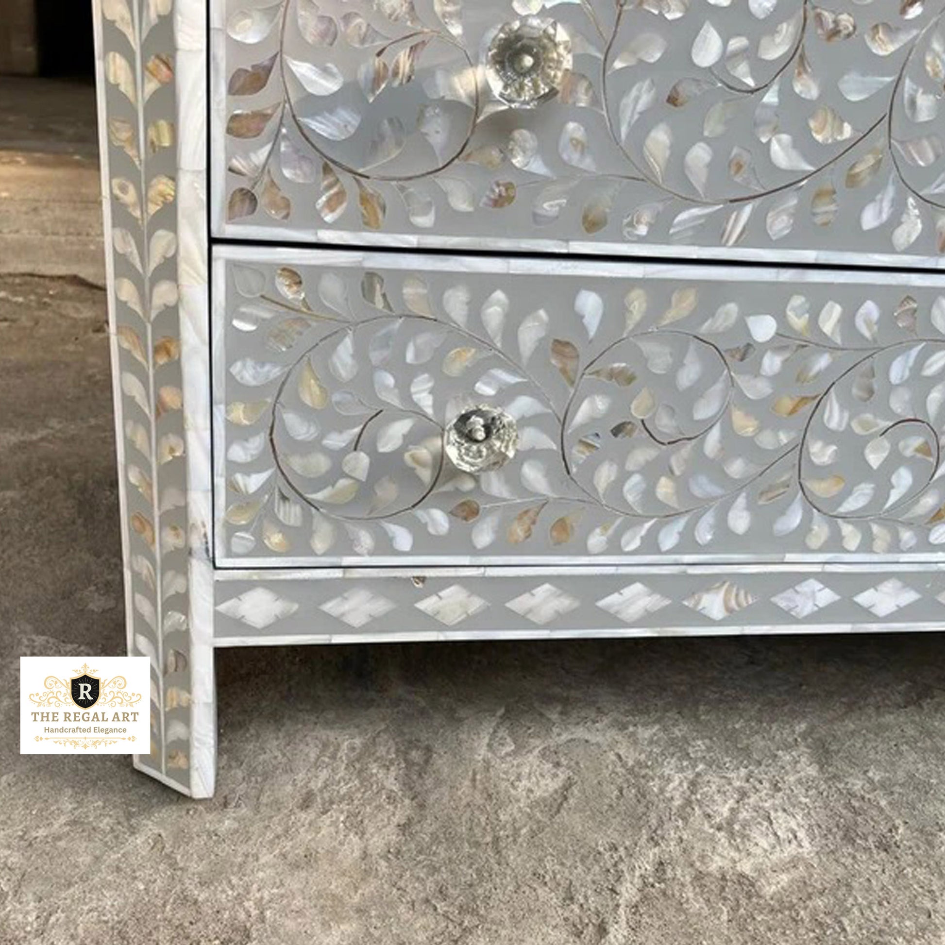 Mother of Pearl Inlay Chest of Drawers, MOP Inlay Dresser,MOP Sideboard,Mother of Pearl Inlay Furniture, Mother of Pearl Three Drawer Dresser