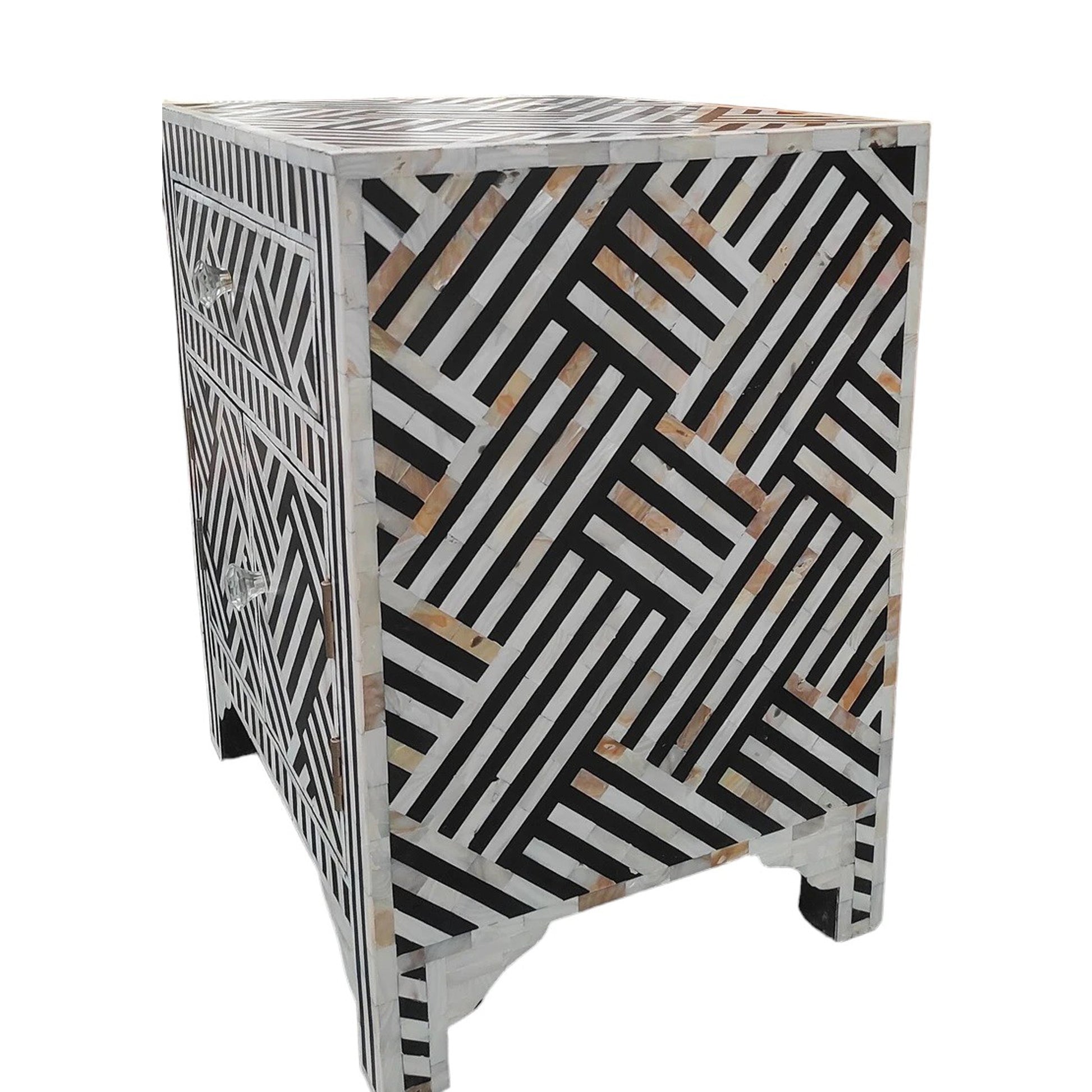 Handmade Mother Of Pearl Inlay Wooden Modern Strip Pattern Bedside/Sidetable/Nightstand with 1 Drawer and 2 Door Furniture with freeshipping