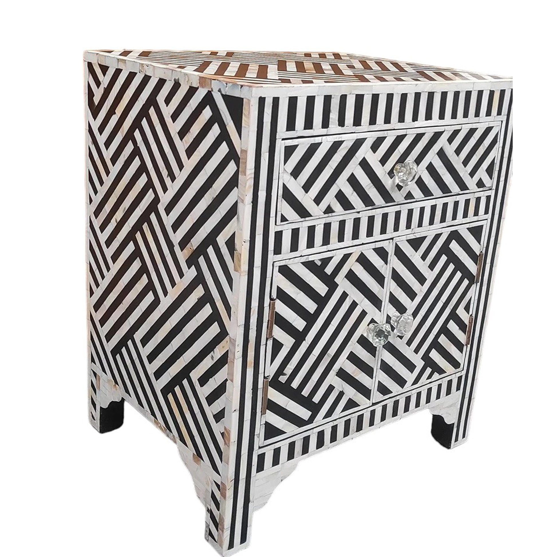 Handmade Mother Of Pearl Inlay Wooden Modern Strip Pattern Bedside/Sidetable/Nightstand with 1 Drawer and 2 Door Furniture with freeshipping
