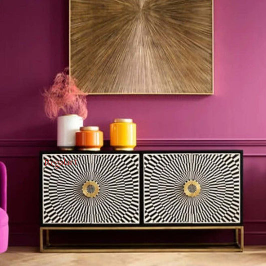 Bone Inlay Sideboard | 4-Door Cabinet | Handmade Bone Inlay Furniture for Living Room