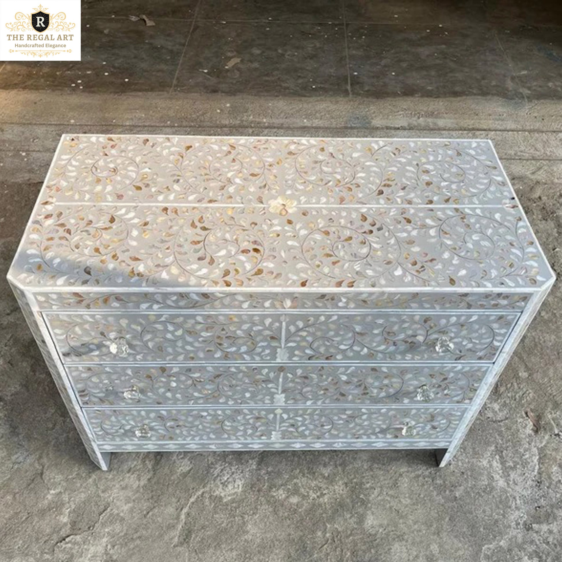 Mother of Pearl Inlay Chest of Drawers, MOP Inlay Dresser,MOP Sideboard,Mother of Pearl Inlay Furniture, Mother of Pearl Three Drawer Dresser