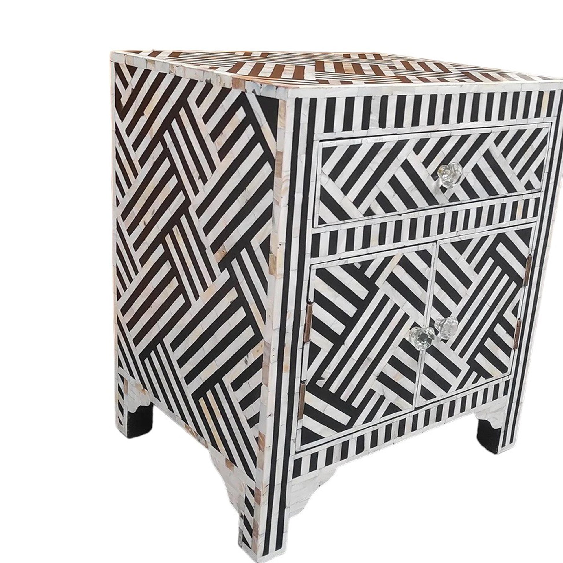 Handmade Mother Of Pearl Inlay Wooden Modern Strip Pattern Bedside/Sidetable/Nightstand with 1 Drawer and 2 Door Furniture with freeshippingHandmade Mother Of Pearl Inlay Wooden Modern Strip Pattern Bedside/Sidetable/Nightstand with 1 Drawer and 2 Door Furniture with freeshipping