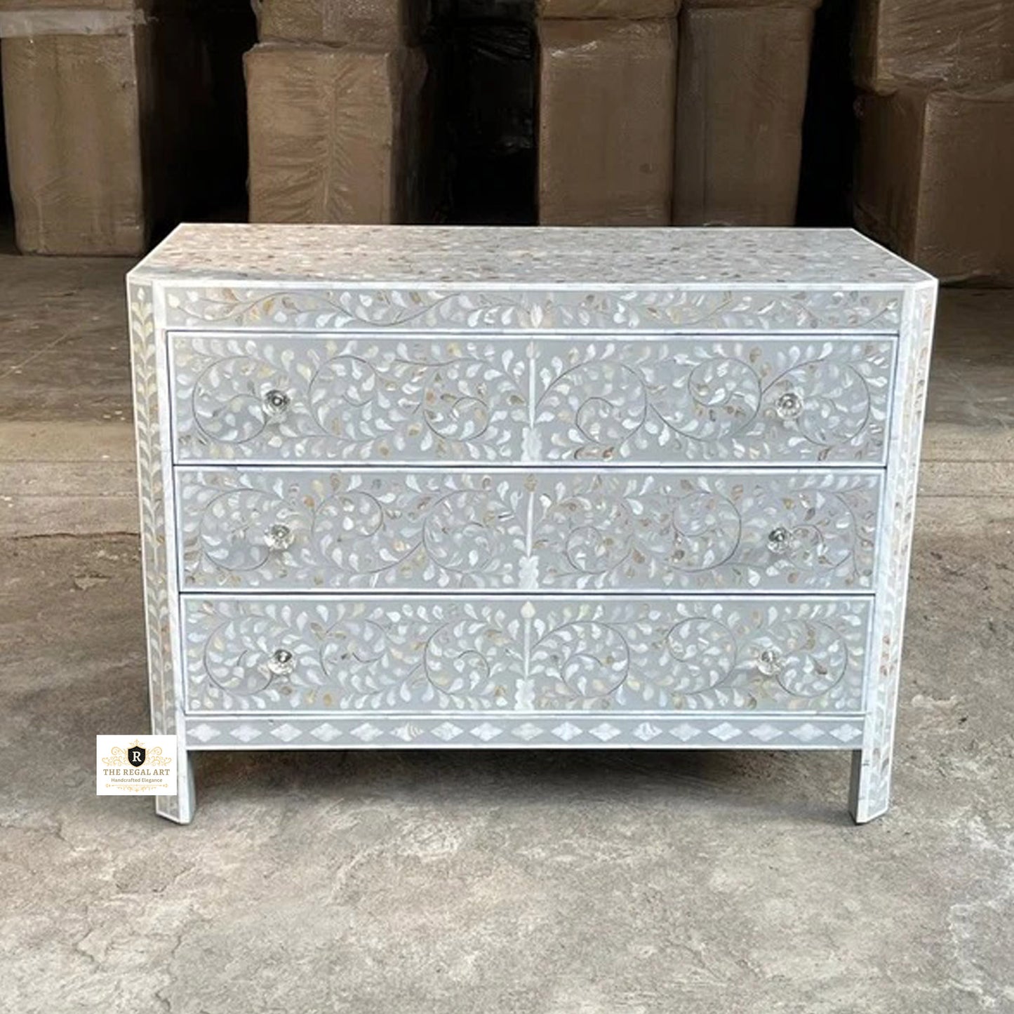 Mother of Pearl Inlay Chest of Drawers, MOP Inlay Dresser,MOP Sideboard,Mother of Pearl Inlay Furniture, Mother of Pearl Three Drawer Dresser
