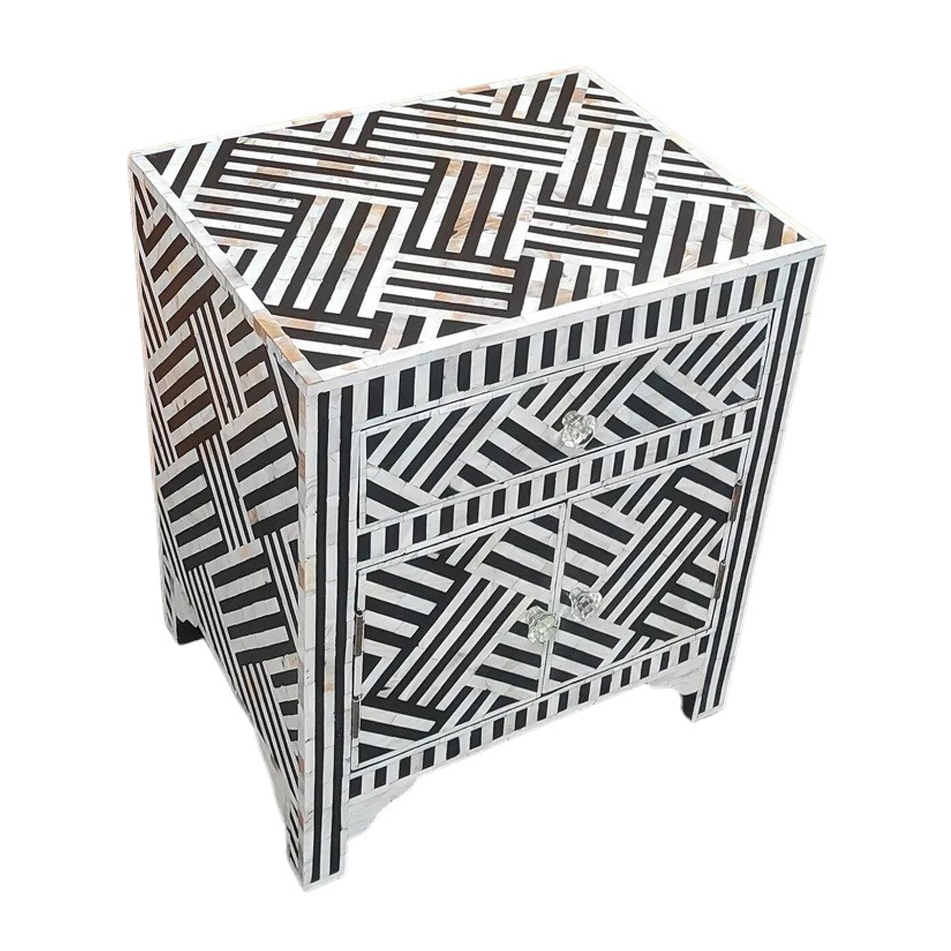 Handmade Mother Of Pearl Inlay Wooden Modern Strip Pattern Bedside/Sidetable/Nightstand with 1 Drawer and 2 Door Furniture with freeshipping