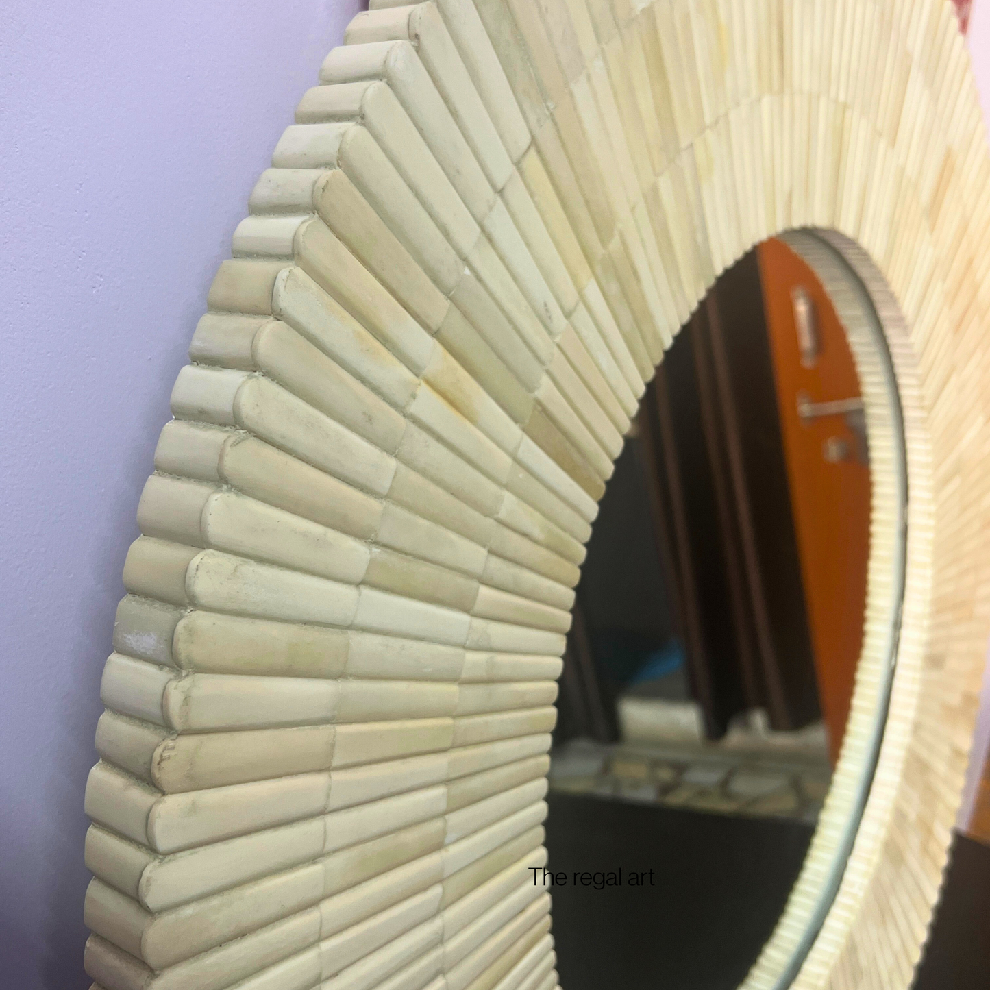 Handmade Bone Inlay Round Wall Mirror: Boho Decor