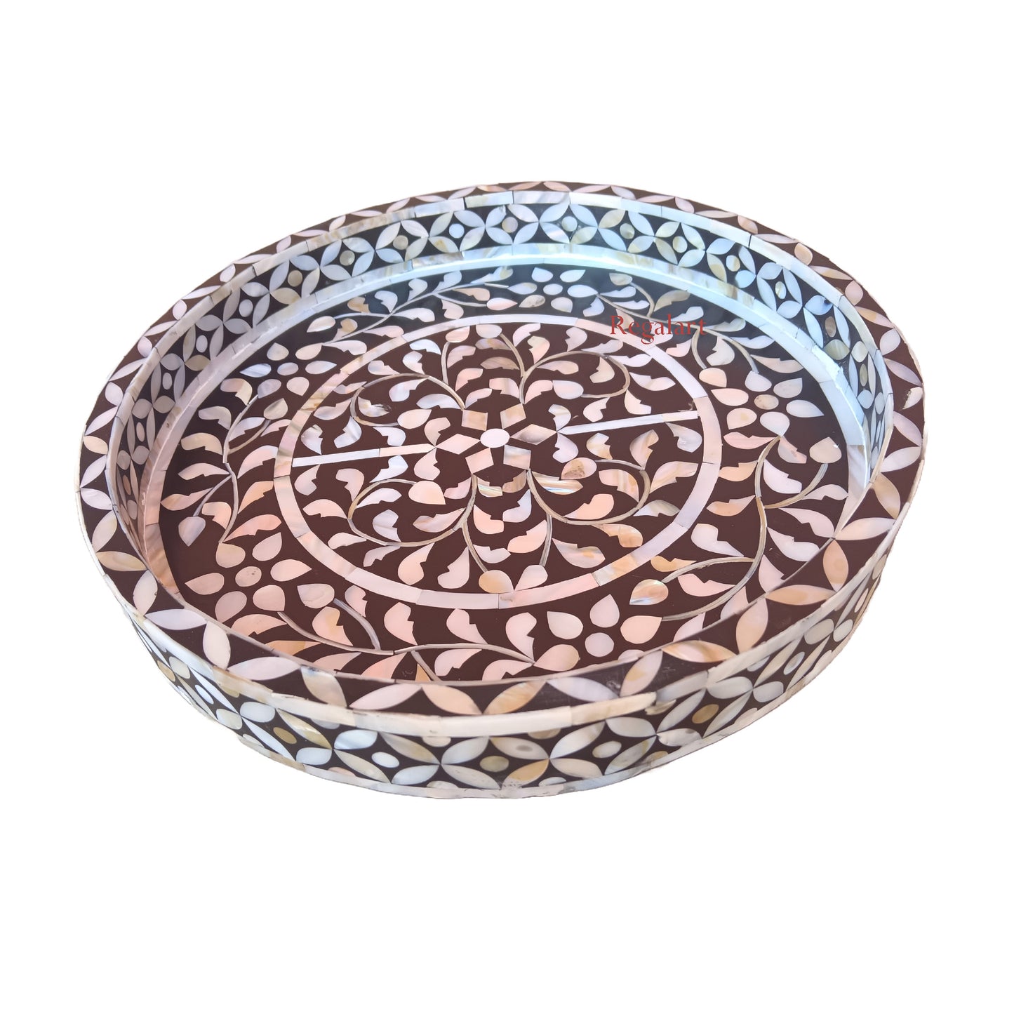 Mother Of Pearl Kitchen Serving Tray Round Floral Design tray Breakfast Tray, Handmade Coffee Table Tray