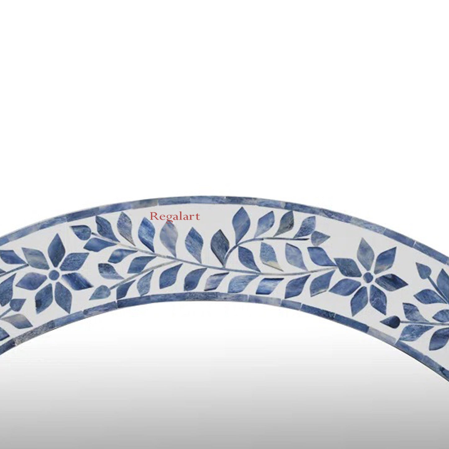 Handmade Blue Bone Inlay Wall Hanging Mirror Frame Floral end Round Pattern Mirror Home Decor Art