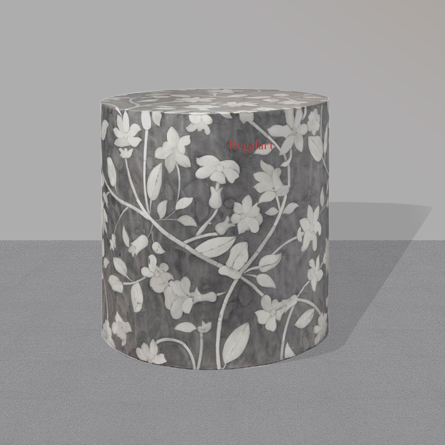 Handmade Bone Inlay Floral Design Round End TableDecorative Design Side Table , Bone Inlay Stool Home Decor
