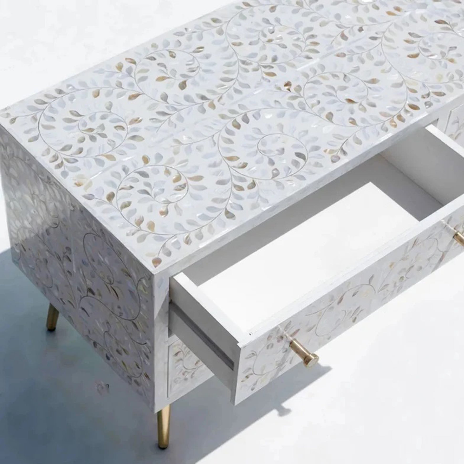 Mother of Pearl Inlay floral design Media Console, optical Unit, Mother of Pearl inlay Entertainment Unit for Living Room