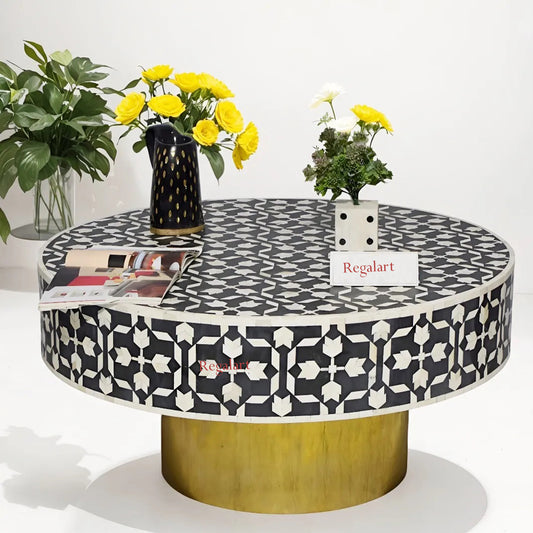 Coffee Table Center Table Handmade Bone Inlay Unique Pattern Home Decor Art