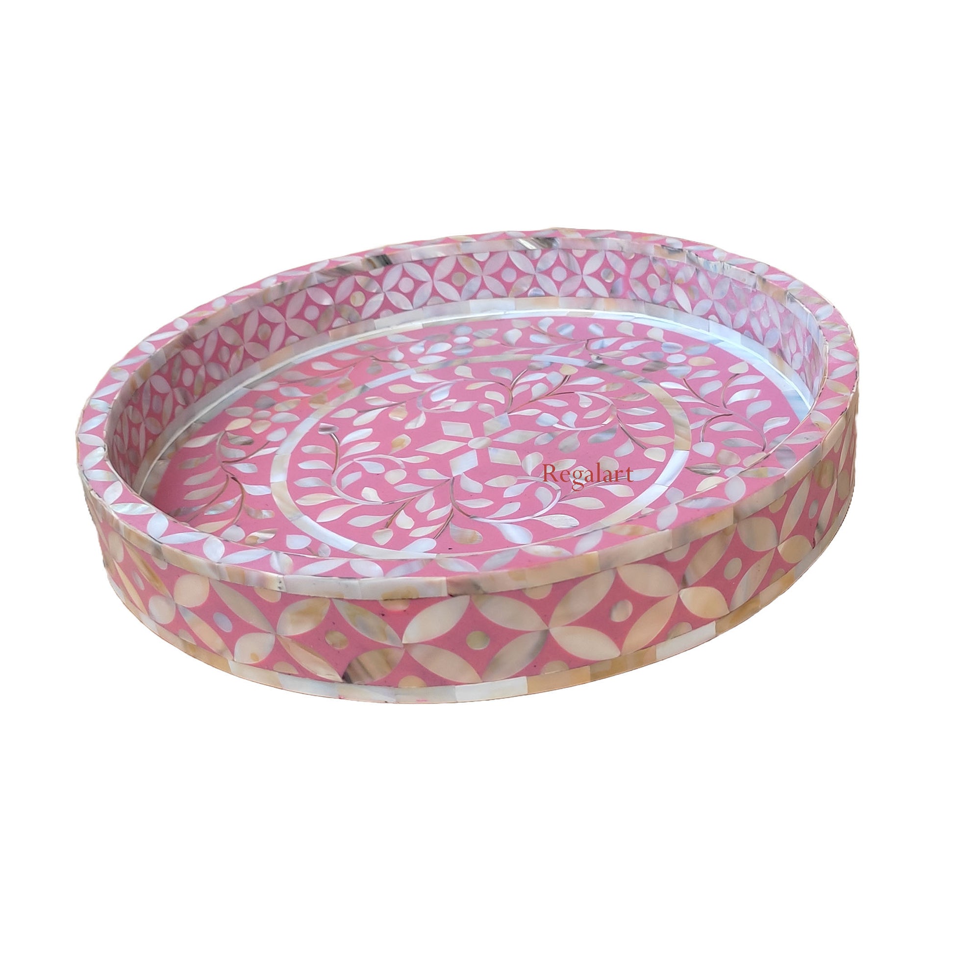 Beautiful Floral Design Mother-of-Pearl Round Kitchen Serving Tray