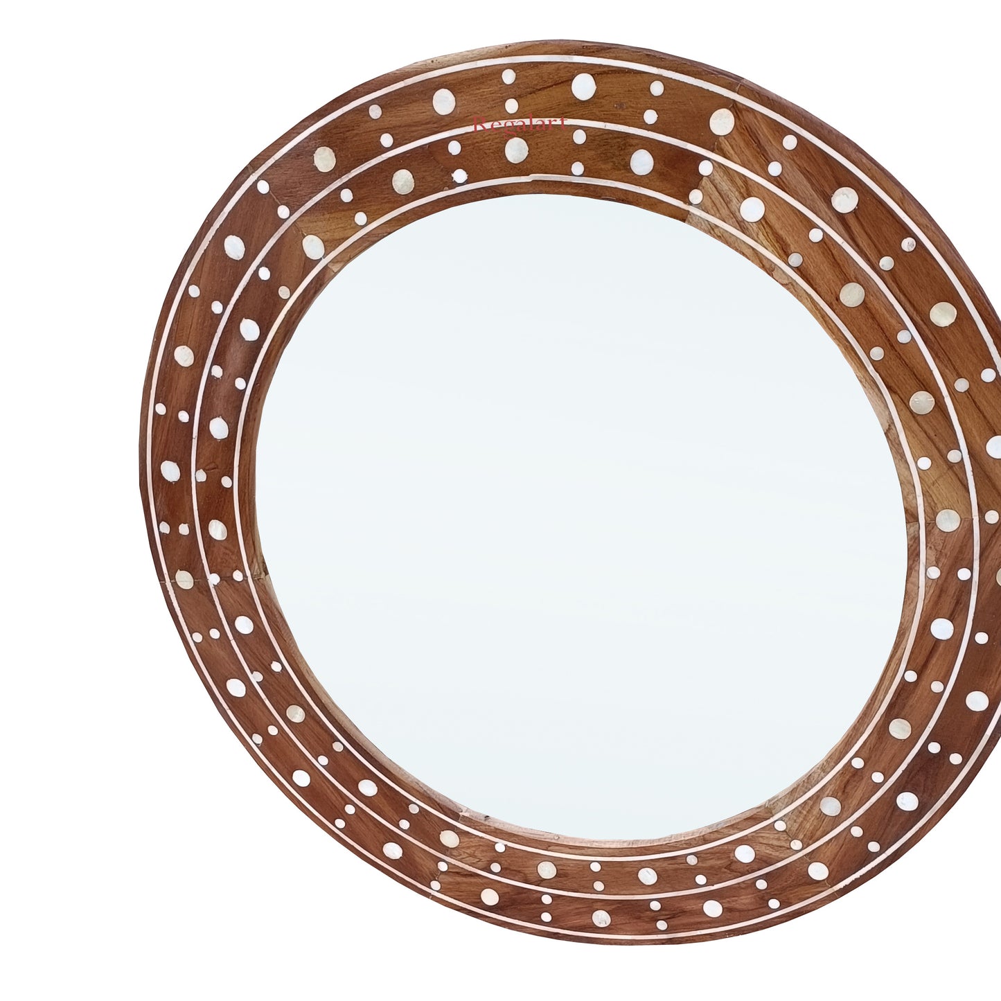 Round bone inlay handmade wooden wall hanging mirror frame For Home Decor