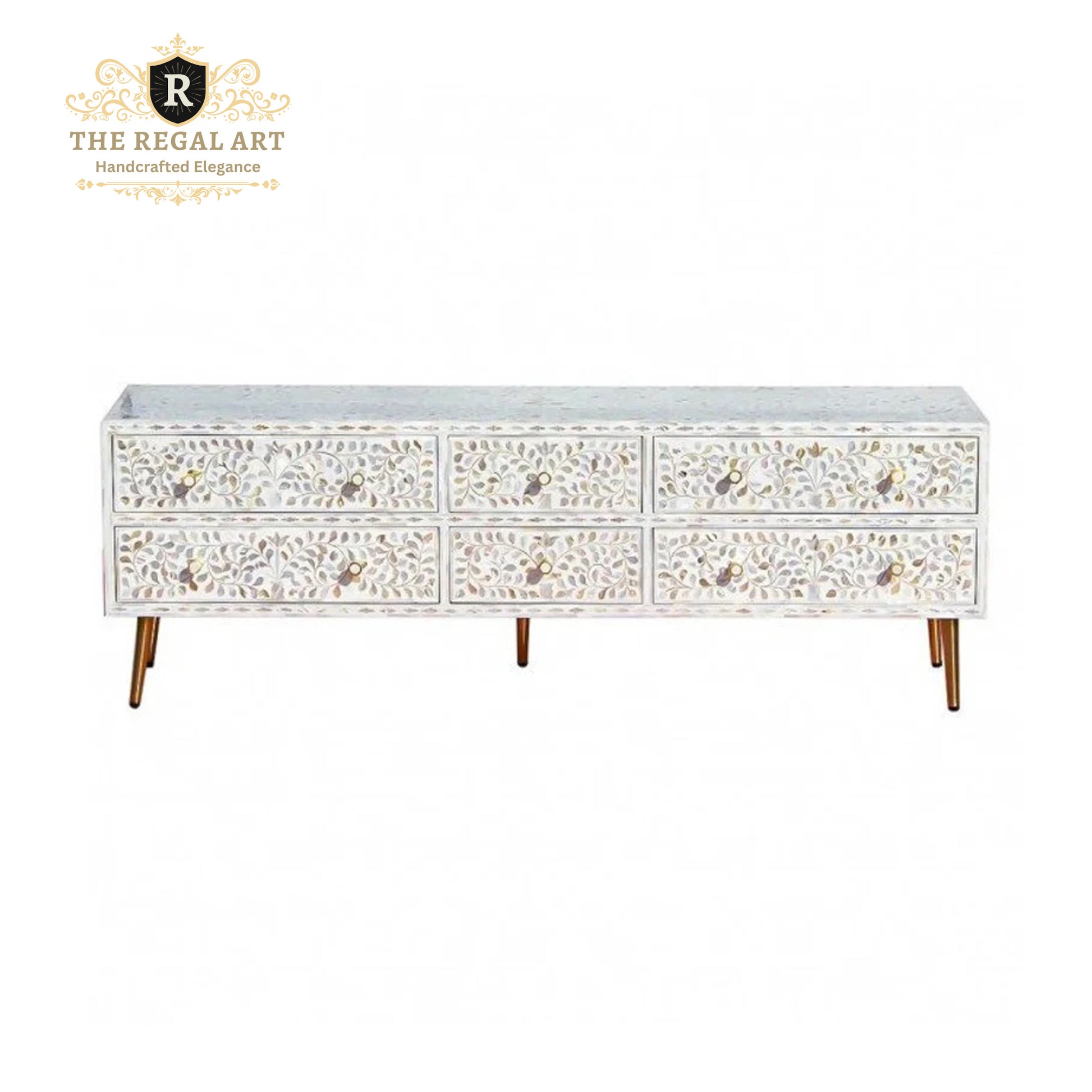 Mother of Pearl Inlay floral design Media Console, optical Unit, Mother of Pearl inlay Entertainment Unit for Living Room