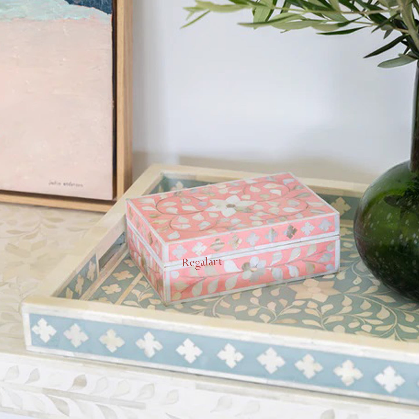 Mother of pearl Inlay Jewelry Box With a Floral Design Storage Handmade For Home Decor Gift Box
