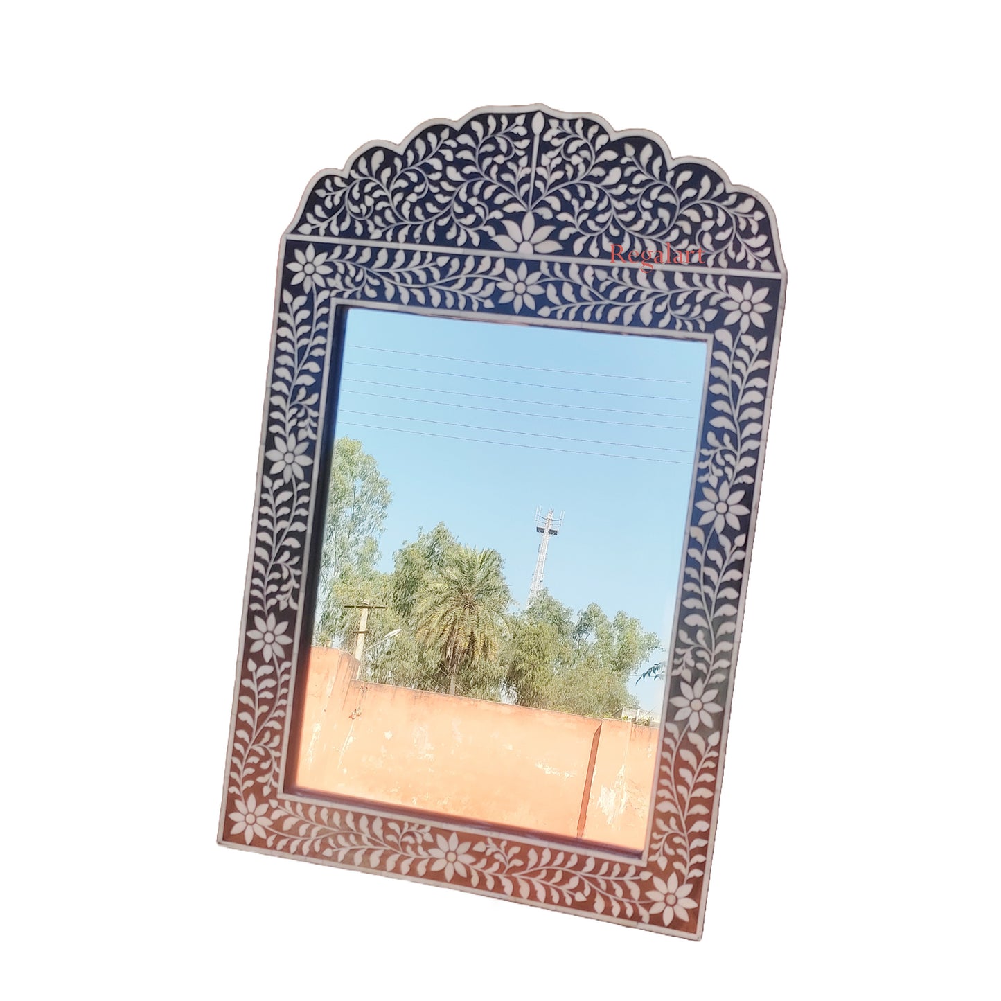 Bone Inlay Wall Hanging Mirror Frame Handmade Floral patten Home Decor Mirror