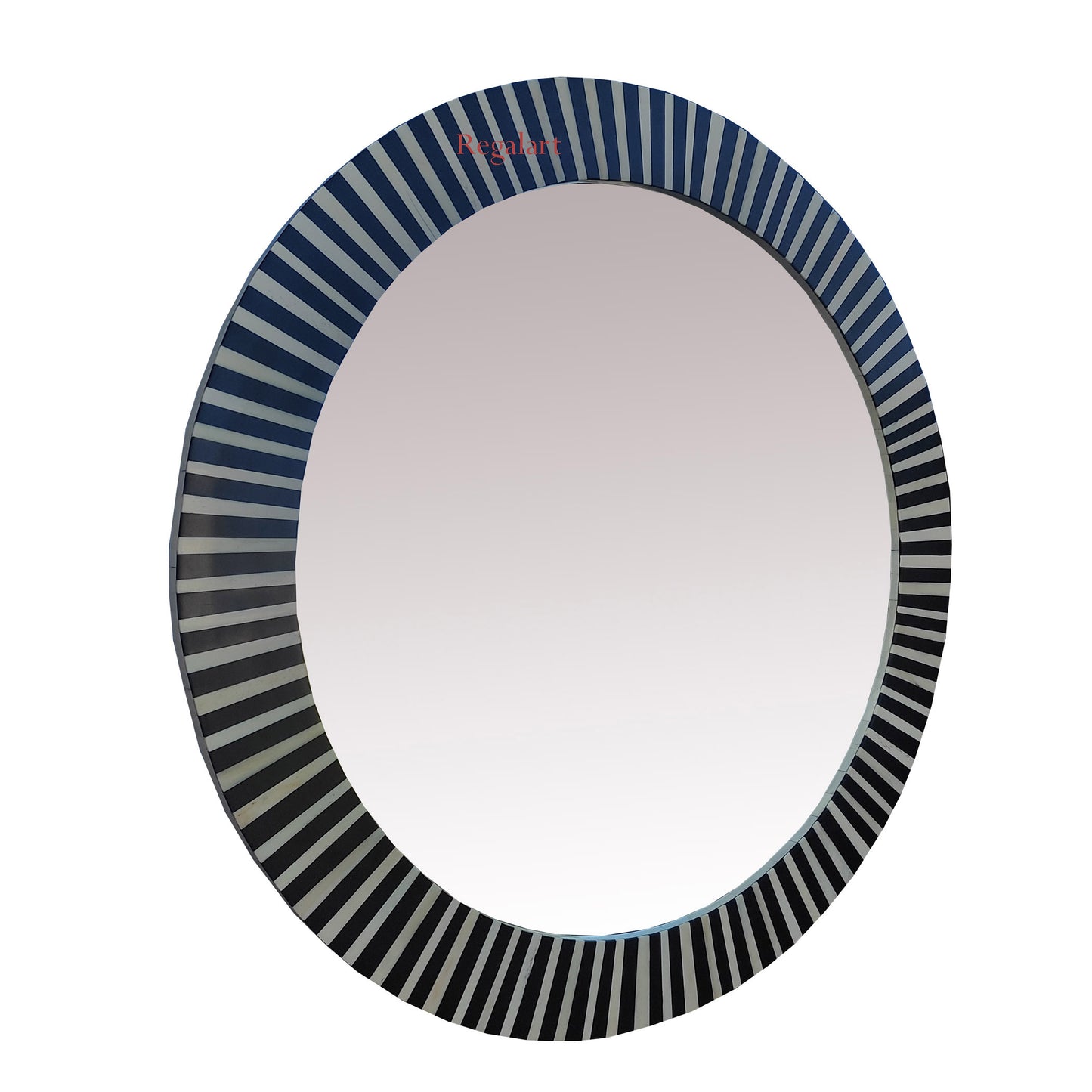 Round Wall Decor Mirror Frame With Bone Inlay Unique Pattern Home Decorative Wall Mirror