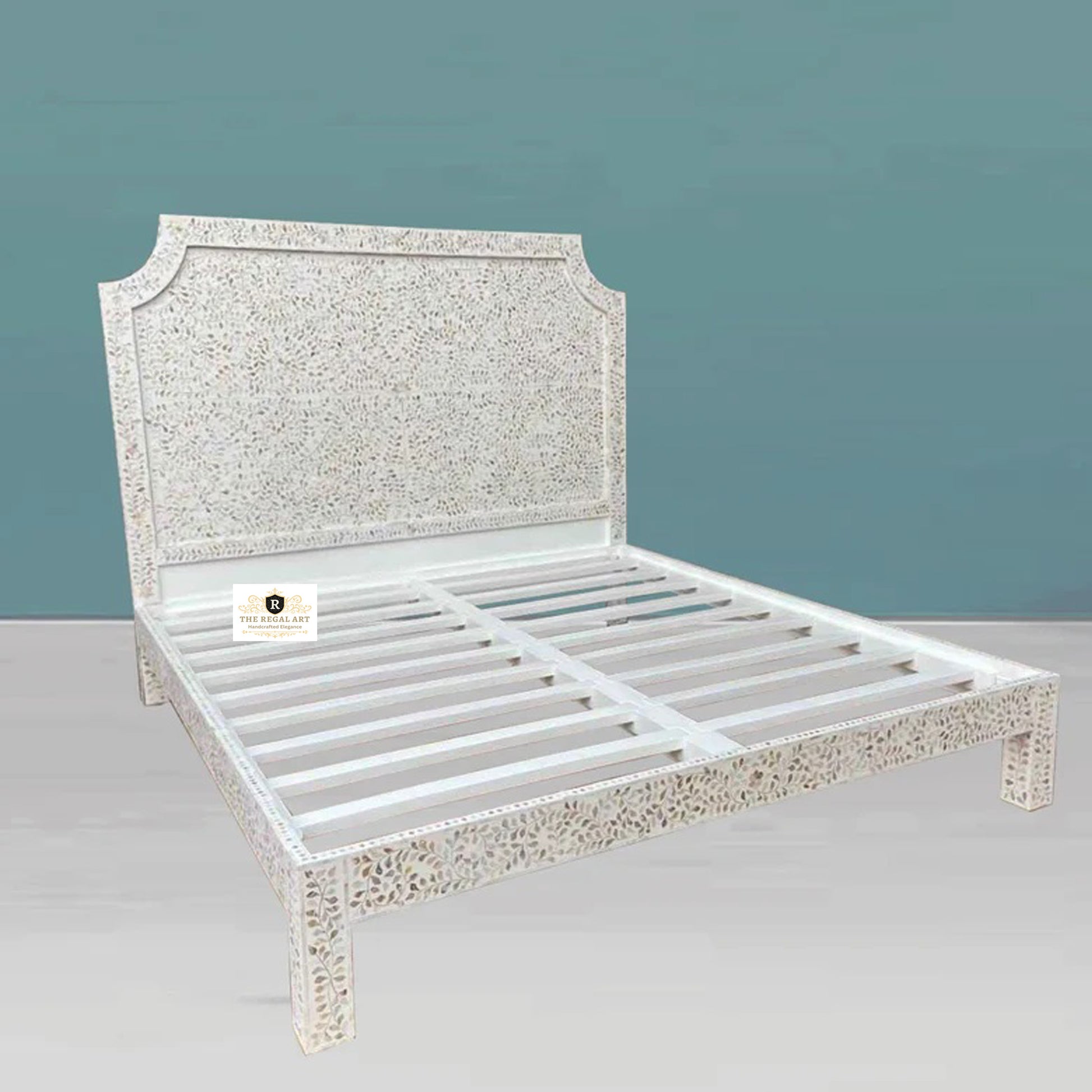 Handmade Beautiful Look King And Queen Size Bed, MOP Inlay Bed, Bedroom Décor, Floral Pattern Bed, Bedroom Decor Style Bedroom Furniture