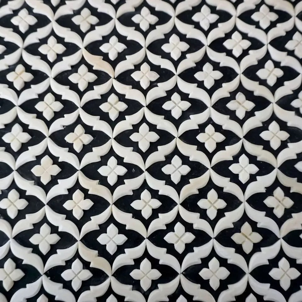 Bone Inlay Console Table-Black with Handmade Mirror Frame Home Décor Furniture