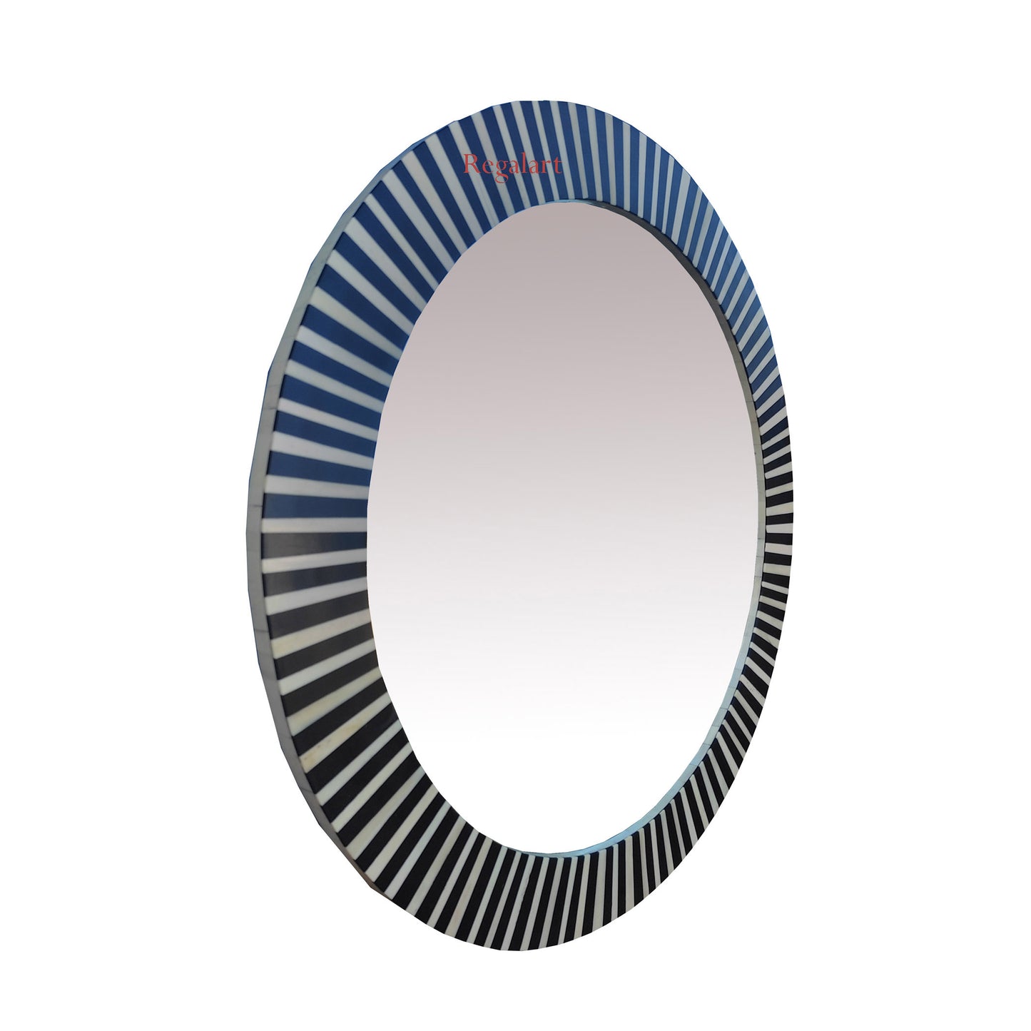 Round Wall Decor Mirror Frame With Bone Inlay Unique Pattern Home Decorative Wall Mirror