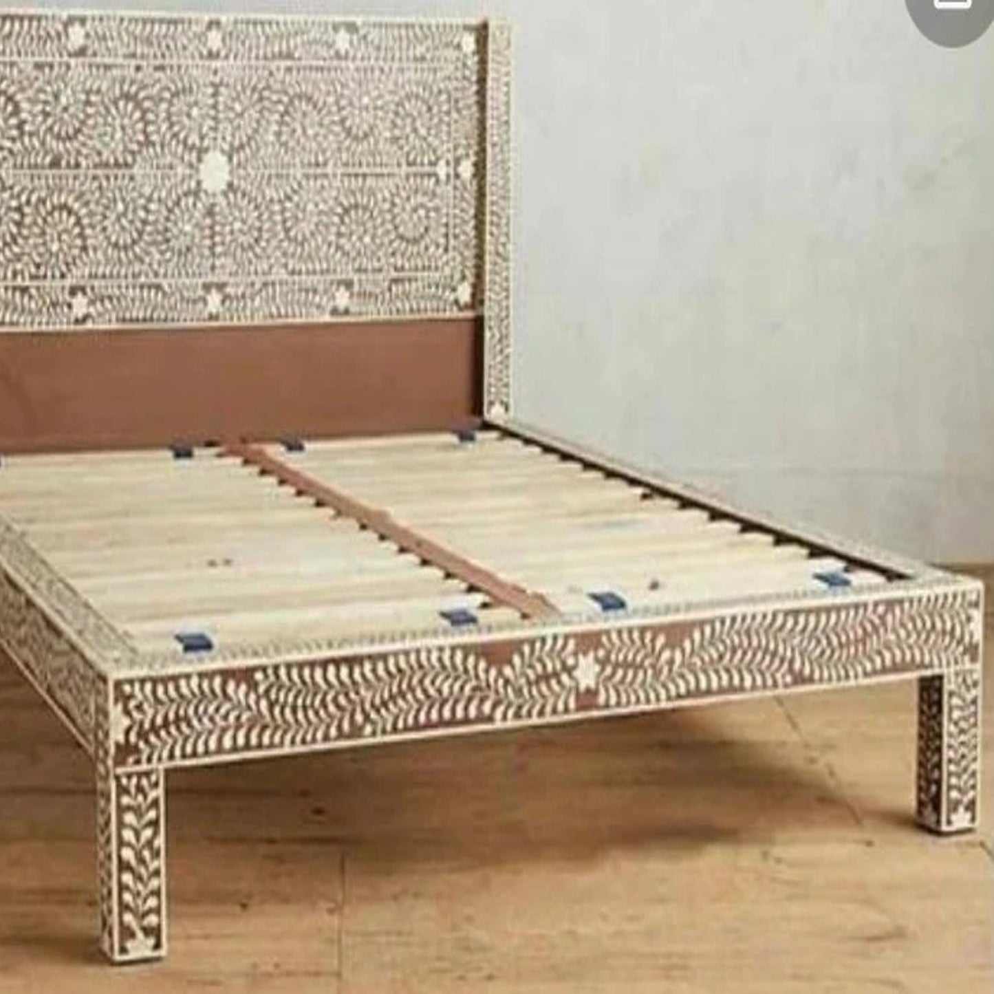 Bone Inlay Bed, Floral Pattern Vintage Look King And Queen Size Bed, Bedroom Décor Personalized