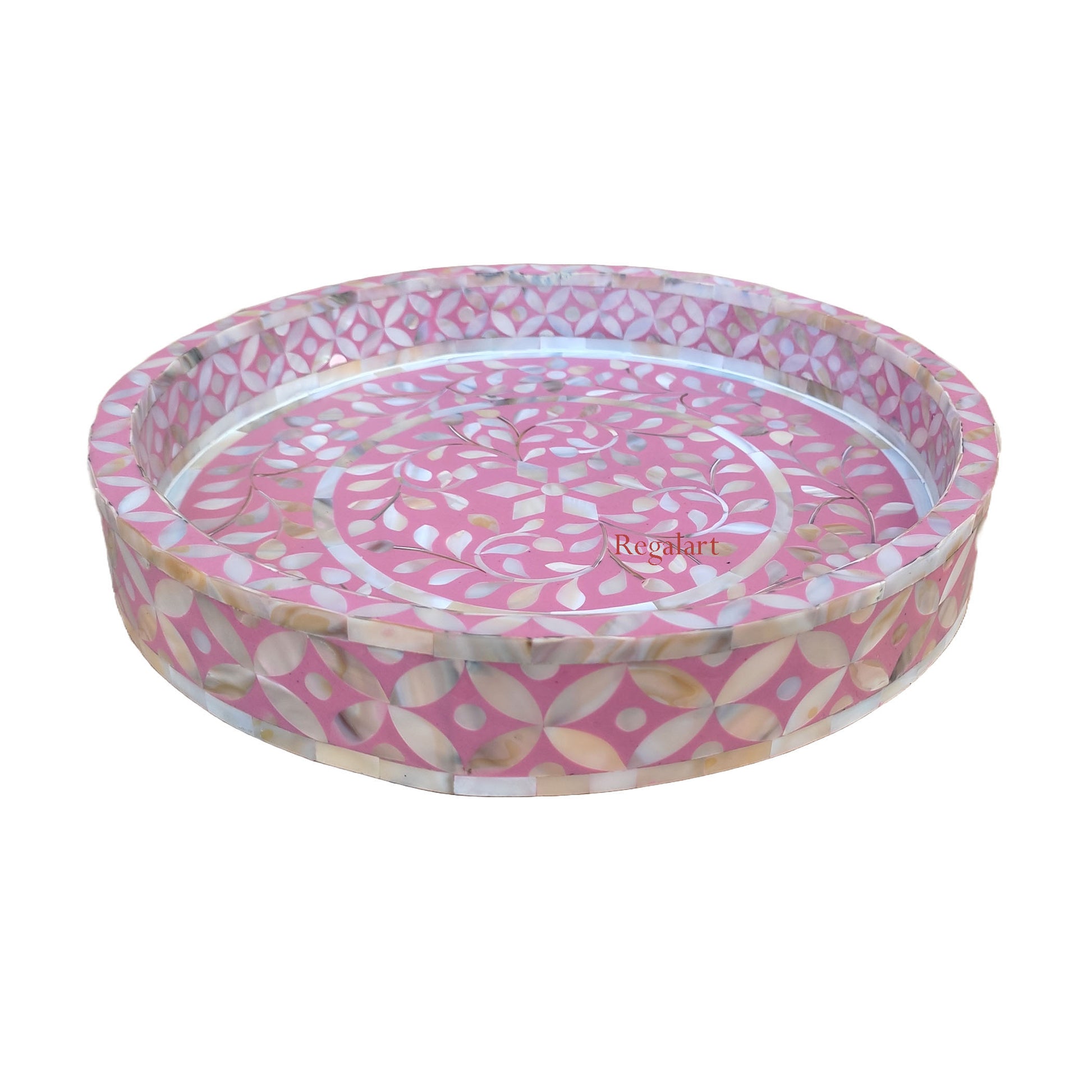 Beautiful Floral Design Mother-of-Pearl Round Kitchen Serving Tray